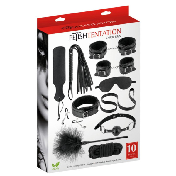 Coffret BDSM 10 produits en cuir vegan Fetish tentation 